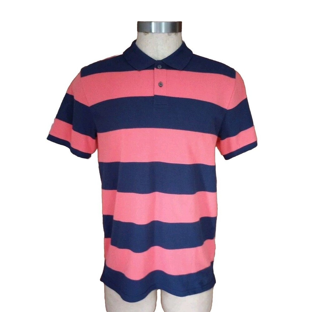 Old Navy Polo Shirt Men's Size L Navy Orange Striped Built in Flex Go Dry NWT